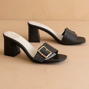 THE GLENDALE BLACK BAMBOO BUCKLE HEELS